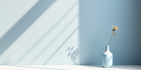 Delicate light blue mockup in corner of room with shadows and minimal background.