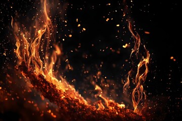 Fototapeta na wymiar Fire embers particles over black 