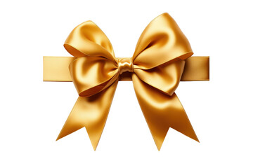 Golden silk ribbon with bow isolated.