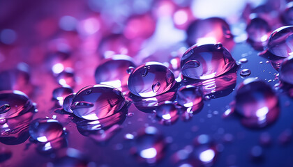 neon light in water drops