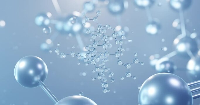 Argireline, rotating 3D model of acetyl hexapeptide-3, seamless looped video, molecular structure with selective focus