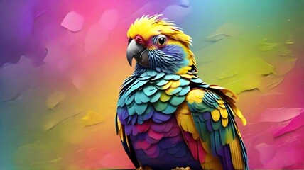 Colorful macaw parrot on a background of colored spots.