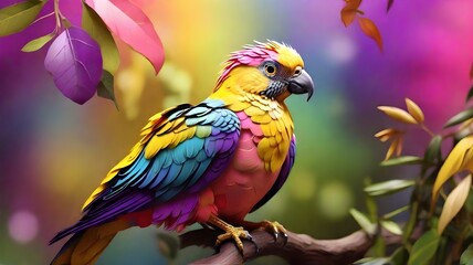 Colorful parrot sitting on a tree branch in the garden.