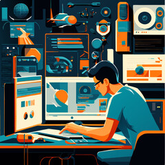 illustration of a person working on a computer
