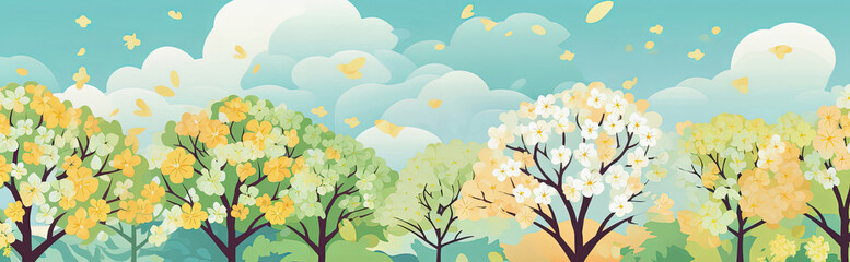 Fototapeta na wymiar Spring blooming trees background with vibrant colors