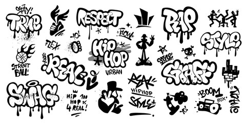Graffiti street art hip hop style isolated vector graphic icons , lettering vector design element background