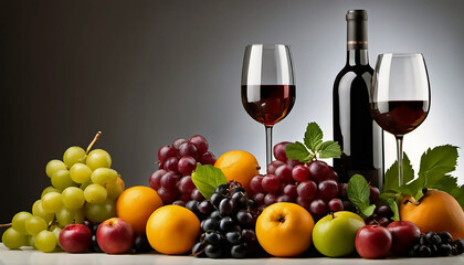 still life with fruits and wine