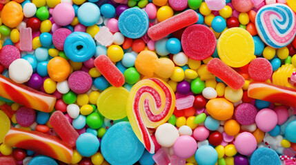 Fototapeta na wymiar Red childhood colorful unhealthy tasty sweet candies sugar holiday food many dessert jelly
