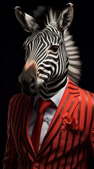 A Stylish Zebra in a Red Suit and Tie