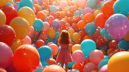 A huge crowd of balloons and a little girl in the middle.