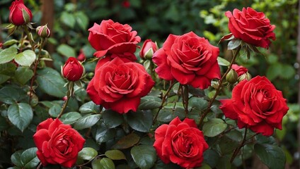 Red roses in garden.

