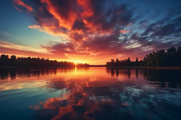 Deurstickers Beautiful summer sunrise over the lakena © UC
