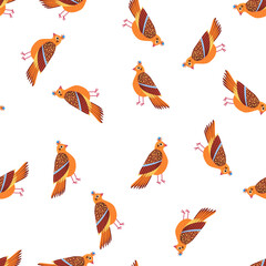Seamless pattern with birds. Decorative flowers. Pattern with stylized birds. Vector, Flat style.