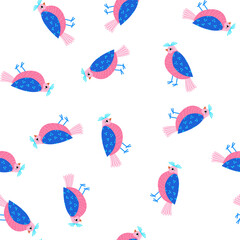 Seamless pattern with birds. Decorative flowers. Pattern with stylized birds. Vector, Flat style.