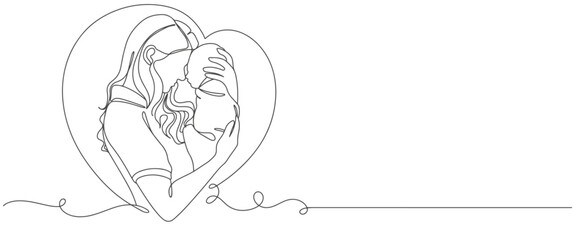 Mother and son line art style vector illustration, mothers day, womens day celebration background