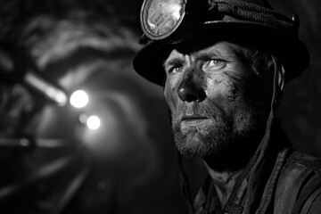 A bearded man stands in the dimly lit street, his helmet and its light casting a mysterious glow upon his stoic face