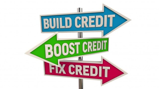 Build Boost Fix Credit Arrow Signs Help Raise Score Lower Interest Rates 3d Animation