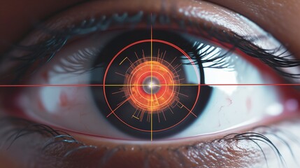 Intricate Eye Closeup with Futuristic Red Scanner Visualization