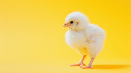 Cute little yellow chicken on a yellow background. Close-up. AI generated.
