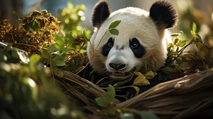 Foto op Plexiglas panda eating bamboo © pector