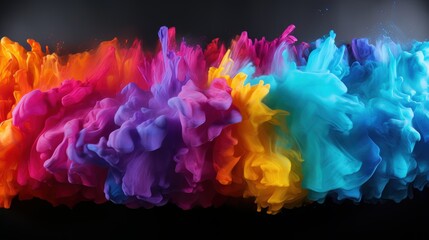 Explosión de humo de color de pintura holi de arco iris colorido con fondo negro