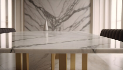 White Marble table close-up on top with modern classy elegant lux posh contemporary home or hotel interior design background