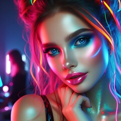 girl is wearing neon colored makeup