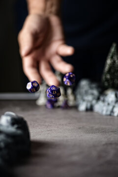 action shot of throwing d and d dice