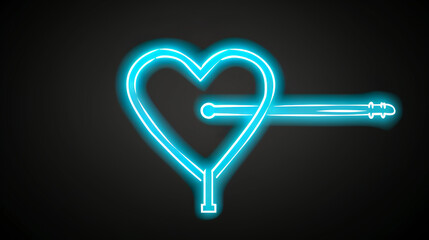 This image features a neon heart-shaped key glowing in blue against a dark background, symbolizing love, access, romance, and mystery.Valentine's day concept.AI generated.