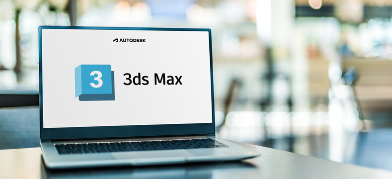 Laptop computer displaying logo of Autodesk 3ds Max