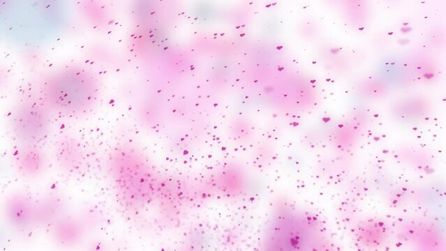 Random flying pink colored flicker hearts on clean white background.