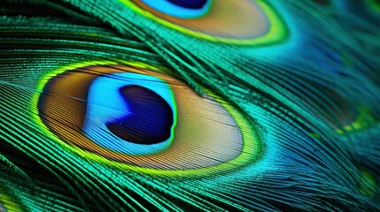 Naklejka premium Close-up detail of vibrant peacock feathers
