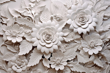 floral pattern on white plaster background 