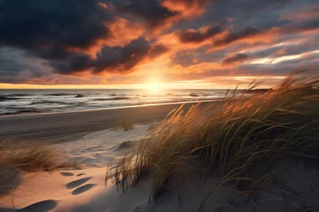 Deurstickers Noordzee, Nederland Sunset on natural dune beach