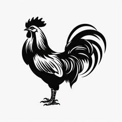 Black and white illustration of a majestic rooster