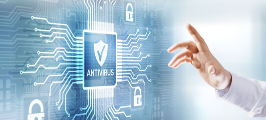 Antivirus Cyber security Data protection Technology concept on virtual screen.