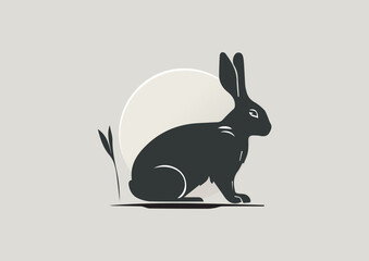 A logo for whistling rabbit with hand drawn animal silhouette illustration - obrazy, fototapety, plakaty