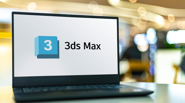 Laptop computer displaying logo of Autodesk 3ds Max