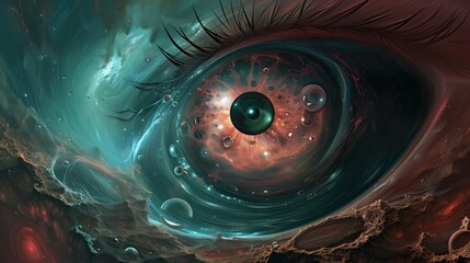 Witness a captivating close up of an eye make in space 