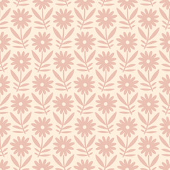 Hand drawn seamless pattern with decorative doodle flowers, repeat pattern with flowers and leaves