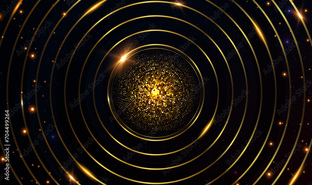 Aufkleber abstract luxury golden circles lines in deep space background with shining stars. golden rings with 