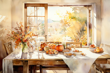 Fall, Autumn, Thanksgiving watercolor background
