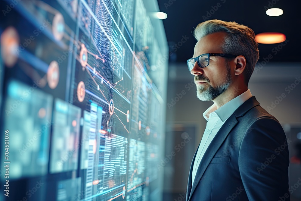 Poster business man using ai technology. digital transformation change management