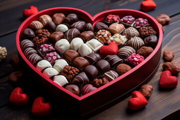 Delicious and sweet heart shaped chocolate candy in a box, Valentine's Day