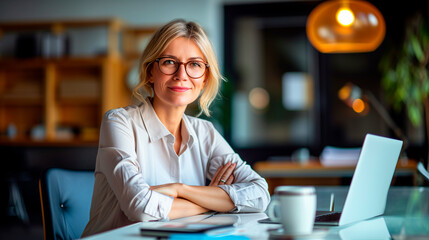 Confident Businesswoman in Modern Office: Confident Entrepreneur in a Creative Workspace