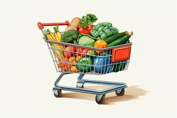 Grocery cart filled with vegetables, grocery, realism, ecommerce banner 