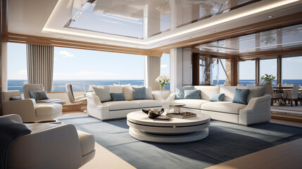 Lavish yacht boat interior of the living room.