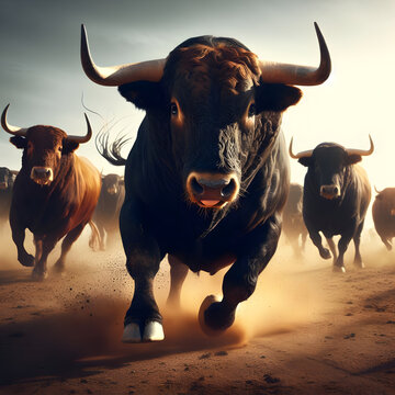 Toro salvaje en una embestida majestuosa hacia la c&aacute;mara, capturando la fuerza indomable y la adrenalina de un encuentro formidable



