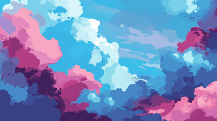 Purple blue fluffy clouds on the sky. Abstract watercolor background.