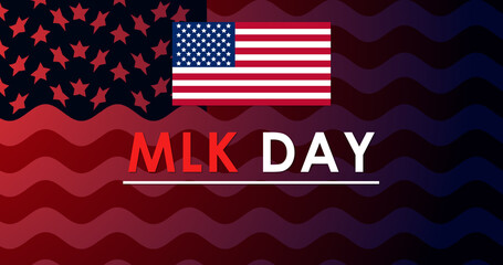 Martin Luther King Jr Day, MLK Day celebrate civil rights in US banner. Day of Service Concept of Unity and Equality graphic with national flag of USA patriotic African event liberty BG